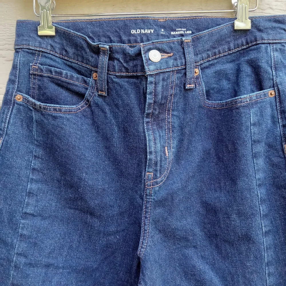 Old Navy Barrel Leg High-Rise Dark Blue Jeans Size 8 Tall